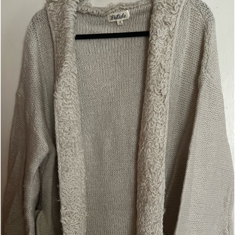 Listicle open front fuzzy cardigan